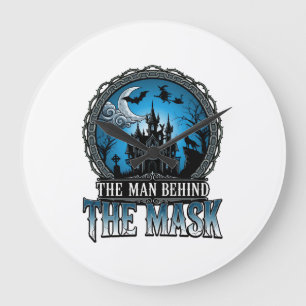 Mann hinter Maske Halloween Spukhaus Hexe_1 Große Wanduhr