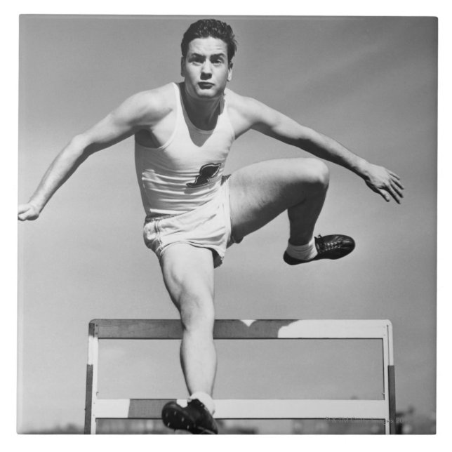 Mann Hurdling Fliese (Vorderseite)