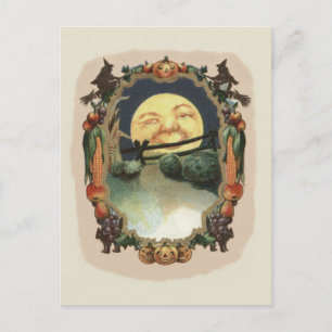 Mann im Mond Kürbis-Halloween-Laterne Hexe Postkarte