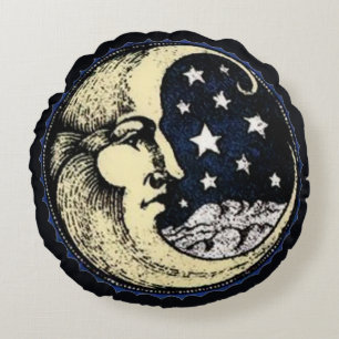 Mann im Mond mit Sternen Rundkissen Rundes Kissen