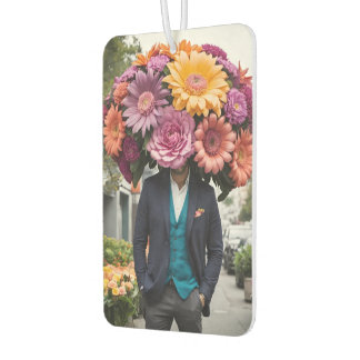 Mann in Anzug mit Blumen auf dem Kopf Autolufterfrischer