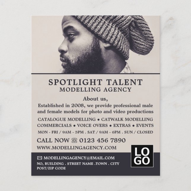 Mann in Hut, Modellieragentur, Model Agent Advert Flyer (Vorne)