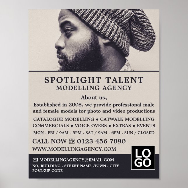 Mann in Hut, Modellieragentur, Model Agent Advert Poster (Vorne)