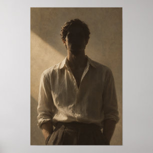 Mann in weißem Hemd mit dramatischem Schatten Figu Poster