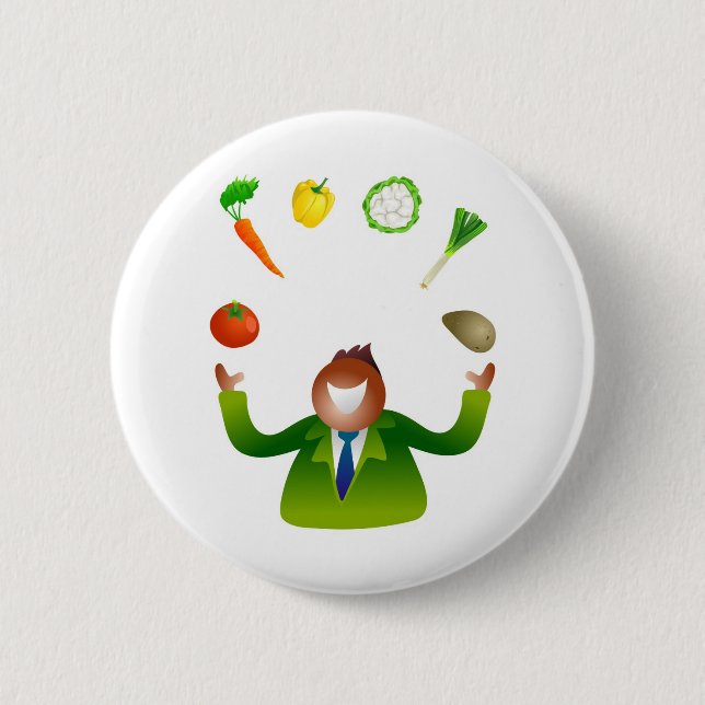 Mann-jonglierendes Gemüse Button (Vorderseite)
