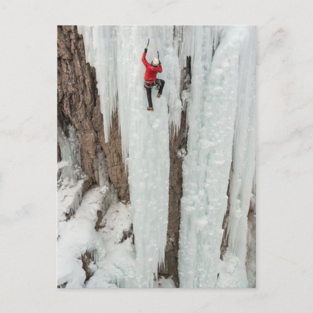 Mann klettert Eis, Colorado Postkarte (Vorderseite)