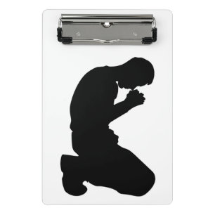 MANN KNELT IN PRAYER SCHWARZE SILHOUETTE MINI KLEMMBRETT