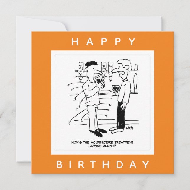 Mann mit Akupunktur Behandlung im Pub-Cartoon Karte (Vorderseite)