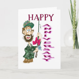 Mann mit Angelpol glücklicher Jubiläum Karte