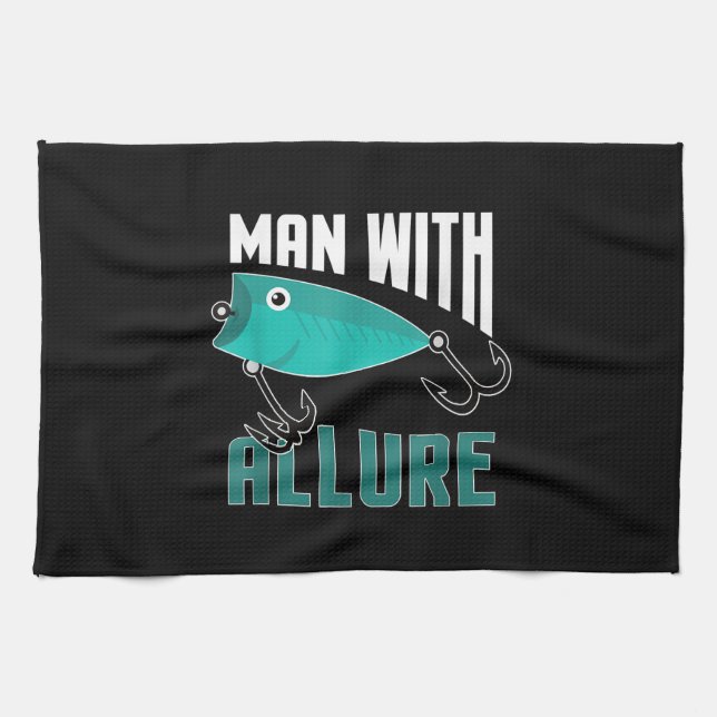 Mann mit anregendem Fischfang T - Shirt Geschirrtuch (Horizontal)
