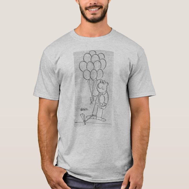 Mann mit Balloons-Cartoon T-Shirt (Vorderseite)
