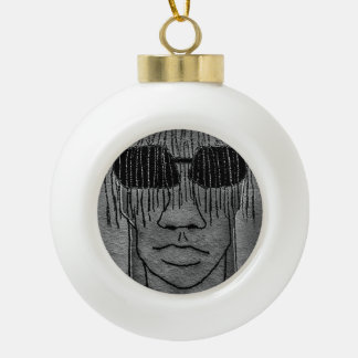 Mann mit Brillenportrait zeichnend Keramik Kugel-Ornament