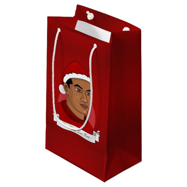 Mann mit dem Weihnachtsmann-Cartoon Kleine Geschenktüte (Vorderseite Schrägansicht)