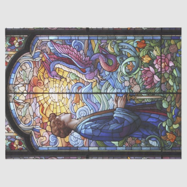 Mann mit Drachenteppichpapier Seidenpapier (Vorderseite)