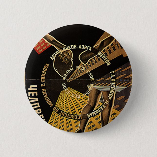 Mann mit einem Film-Kamera-Plakat Button (Vorderseite)