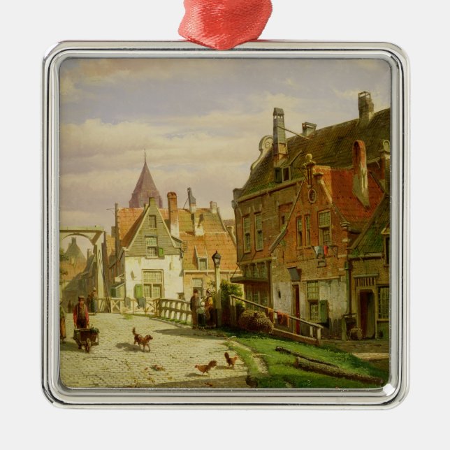 Mann mit einer Schubkarre Silbernes Ornament (Vorne)