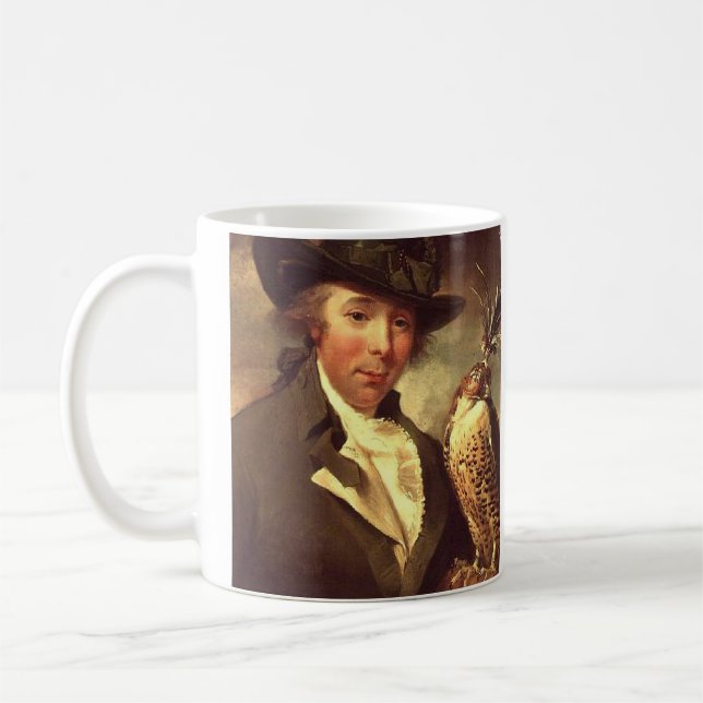 Mann mit Falcon Kaffeetasse (Links)
