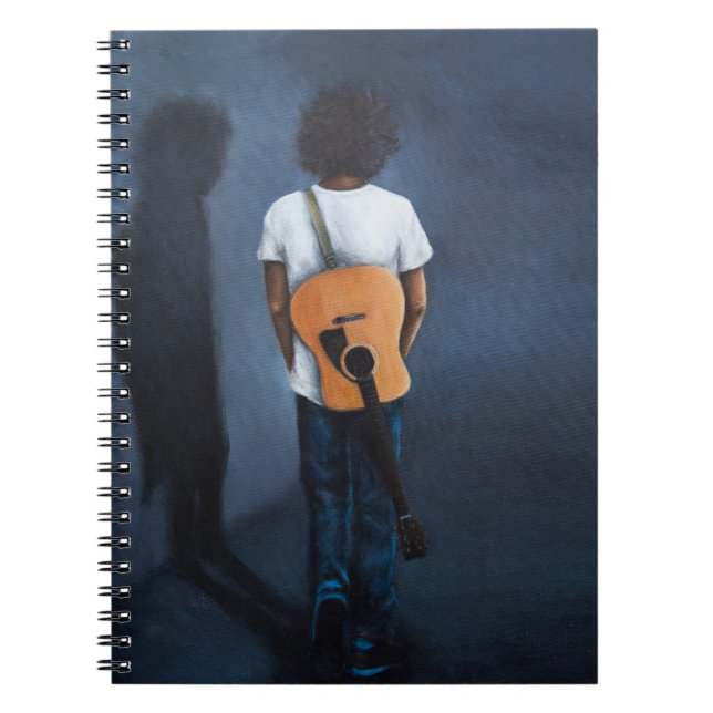"Mann mit Gitarre", blaues und schwarzes Notizbuch Notizblock (Vorderseite)