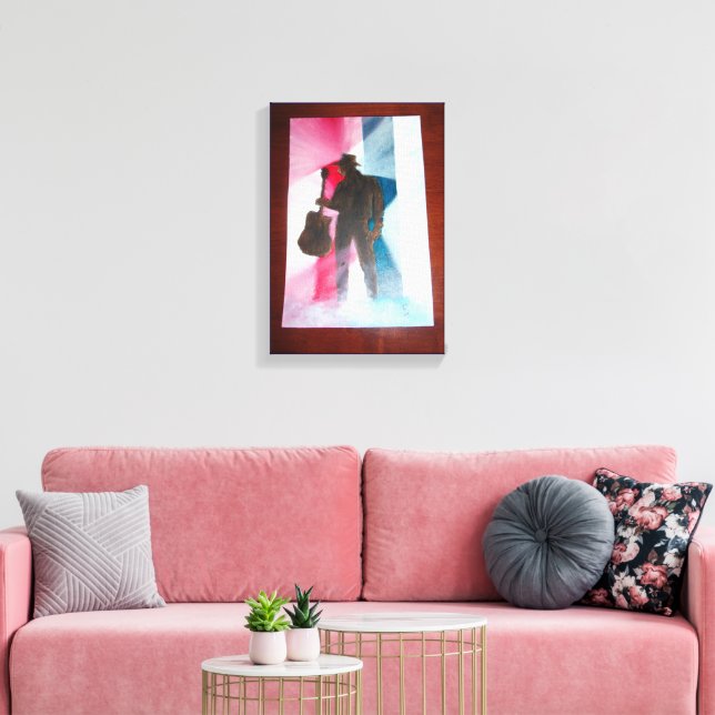 Mann mit Gitarrenrosa Leinwand (Insitu (Wohnzimmer))