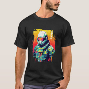 Mann mit Helm-Video-Spielcharakter Futuristisch T-Shirt
