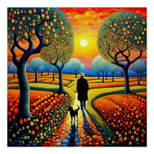 Mann mit Hund und Birnen Poster