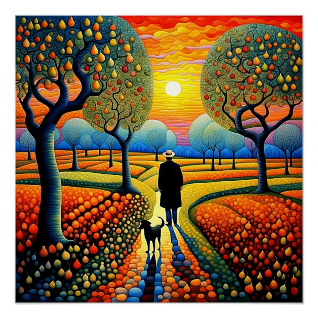 Mann mit Hund und Birnen Poster (Vorderseite)