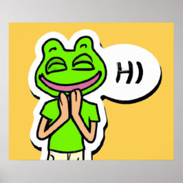 Mann mit lächelndem Froschkopf auf gelber KI Art Poster