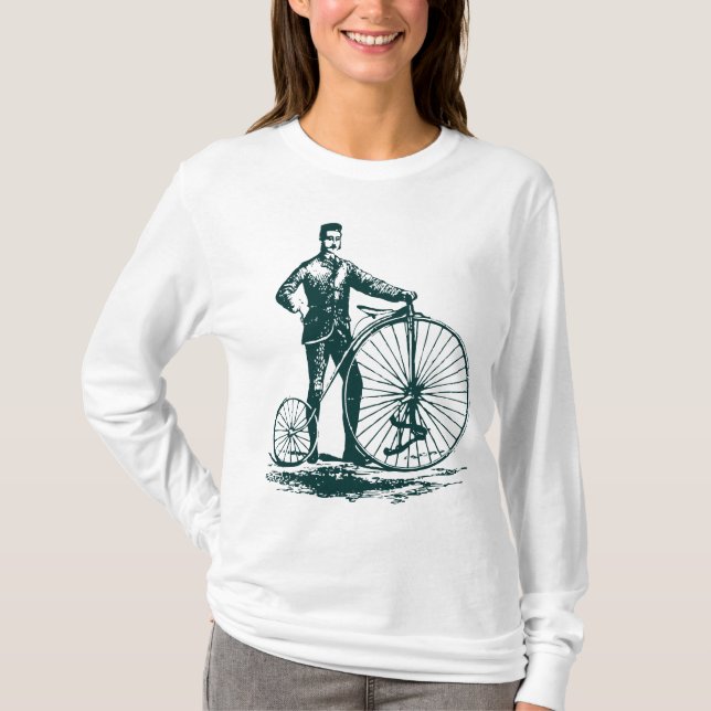 Mann mit Penny Farthing - Dunkelgrün T-Shirt (Vorderseite)