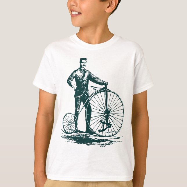 Mann mit Penny Farthing - Dunkelgrün T-Shirt (Vorderseite)