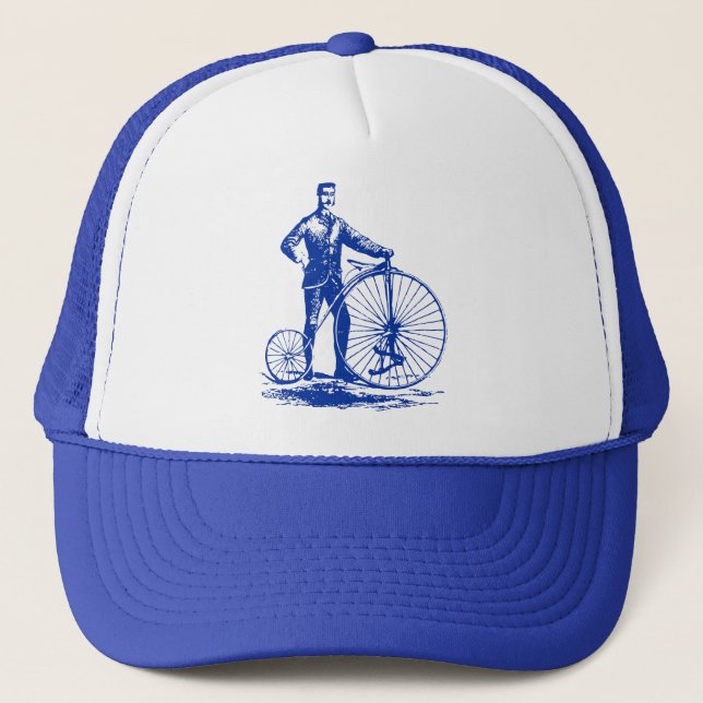 Mann mit Penny Farthing - Navy Blue Truckerkappe (Vorderseite)