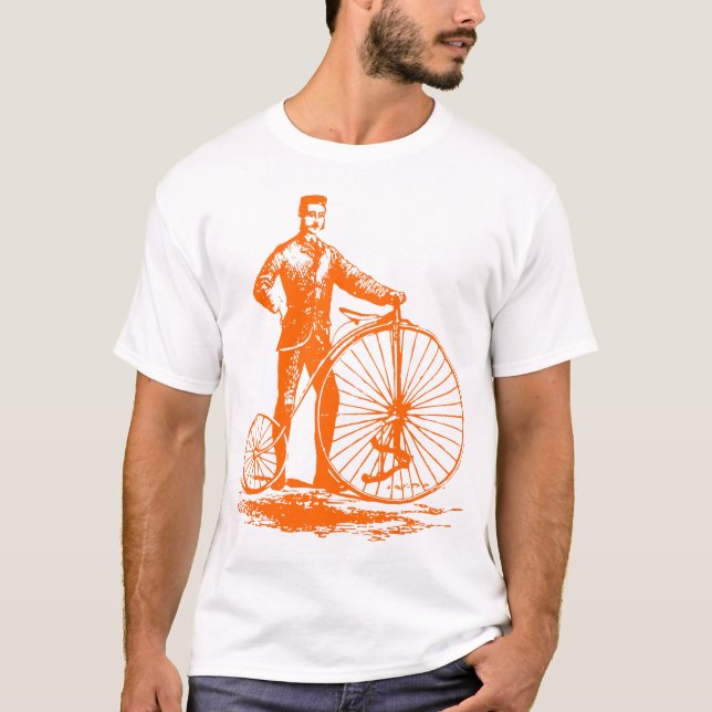 Mann mit Penny Farthing - Orange T-Shirt (Vorderseite)