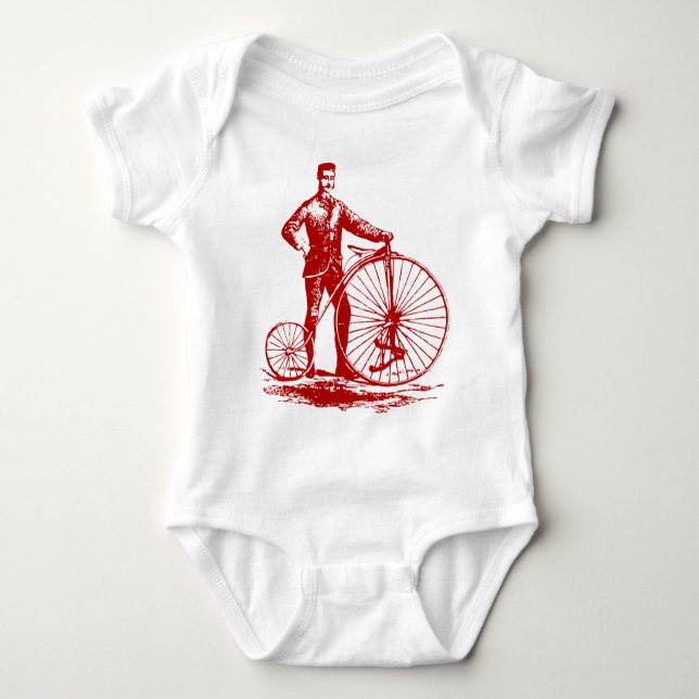Mann mit Penny Farthing - Ruby Red Baby Strampler (Vorderseite)