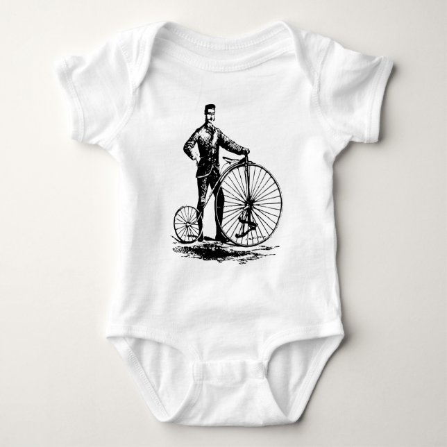 Mann mit Penny Farthing - Schwarz Baby Strampler (Vorderseite)
