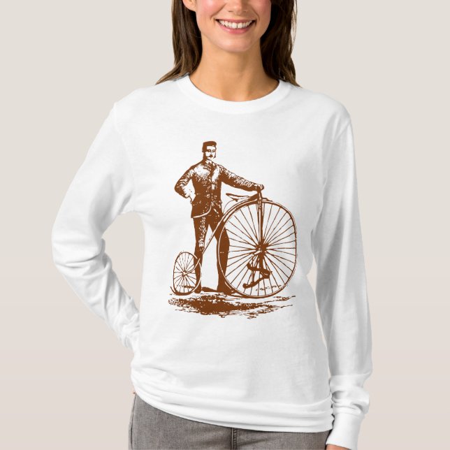 Mann mit Penny Farthing - Walnut Brown T-Shirt (Vorderseite)