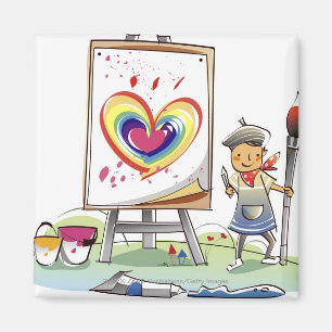 Mann mit Pinsel und stehend von einem Aasel Magnet