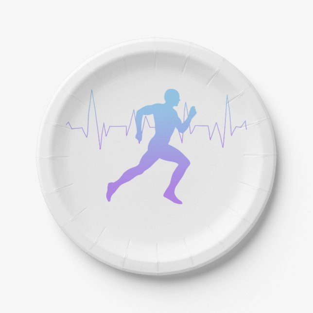 Mann mit Silhouette Gradient & Heartbeat Line Pappteller (Vorderseite)