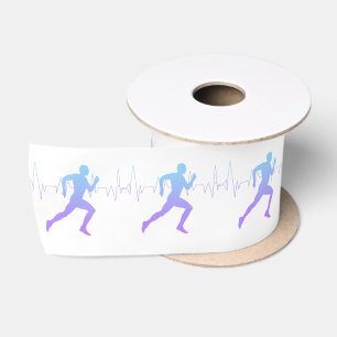 Mann mit Silhouette Gradient & Heartbeat Line Satinband