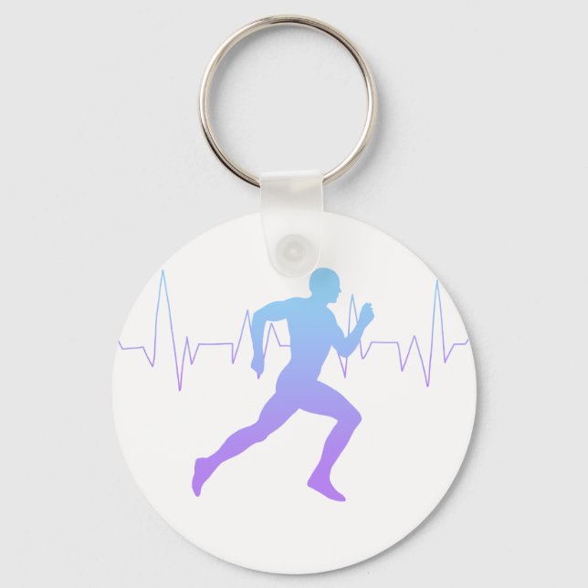 Mann mit Silhouette Gradient & Heartbeat Line Schlüsselanhänger (Vorderseite)