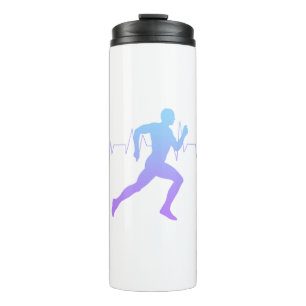 Mann mit Silhouette Gradient & Heartbeat Line Thermosbecher