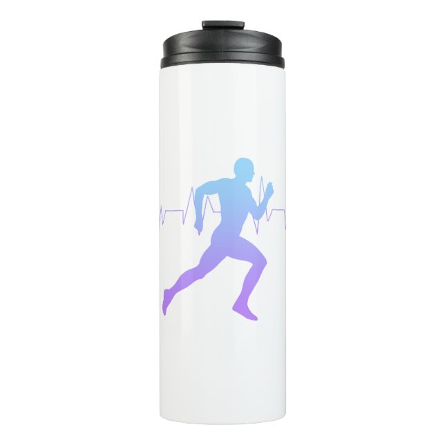 Mann mit Silhouette Gradient & Heartbeat Line Thermosbecher (Vorderseite)