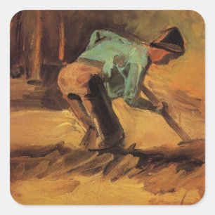 Mann mit Stock gebückt von Vincent van Gogh Quadratischer Aufkleber