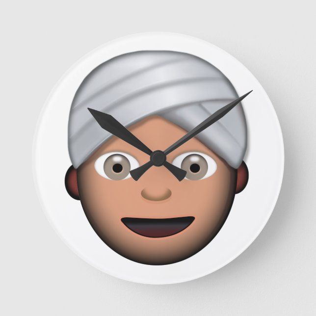 Mann mit Turban Emoji Runde Wanduhr (Vorderseite)