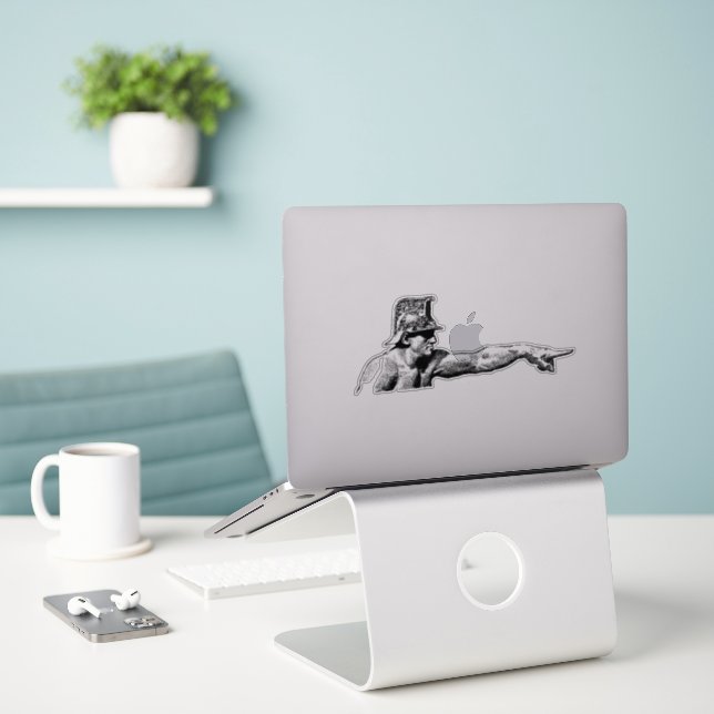 Mann mit Zeigefinger Aufkleber (Laptop auf Schreibtisch)