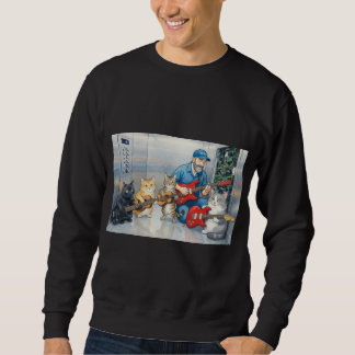 Mann repariert Aufzug und spielt Gitarre mit Katze Sweatshirt