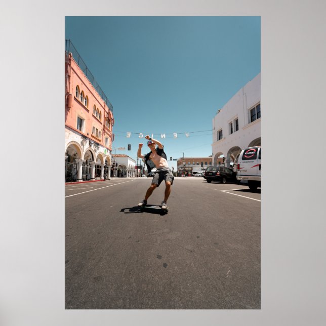 Mann spielt Skateboard Poster (Vorne)