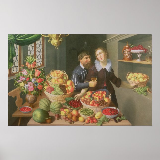 Mann und Frau vor einem Tisch Poster (Vorne)