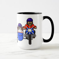 Mann-und Frauen-Motorrad mit der Seitenauto-Tasse