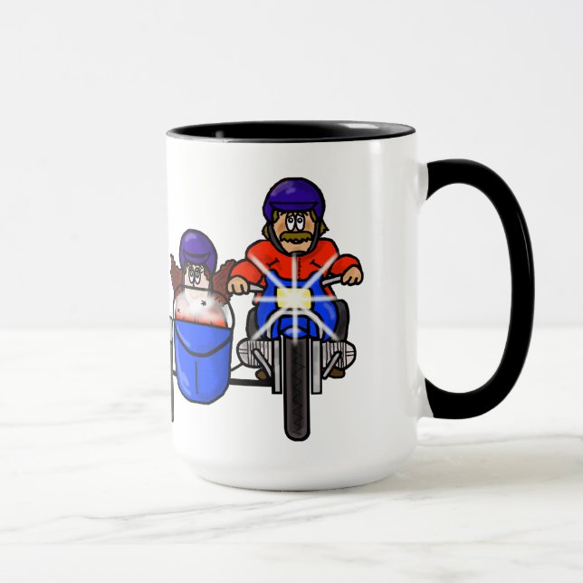 Mann-und Frauen-Motorrad mit der Seitenauto-Tasse Tasse (Rechts)