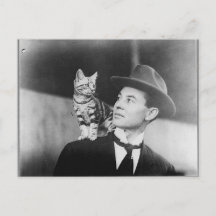 Mann und Katze Schwarz-Weiß-Postkarte