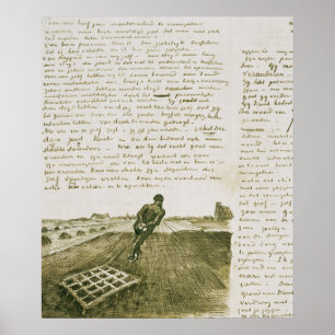 Mann Vincent van Goghs  , der eine Egge zieht Poster